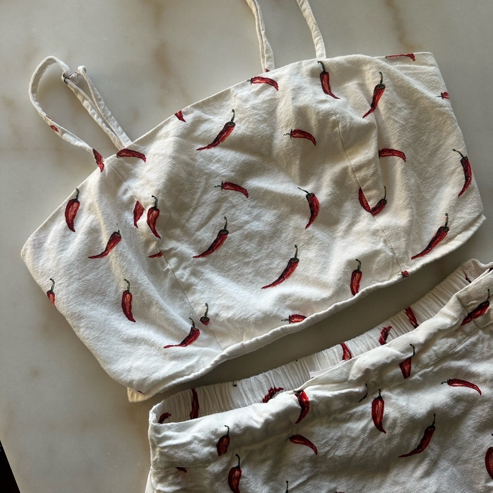 Japna White and Red Pepper Print Skirt Set